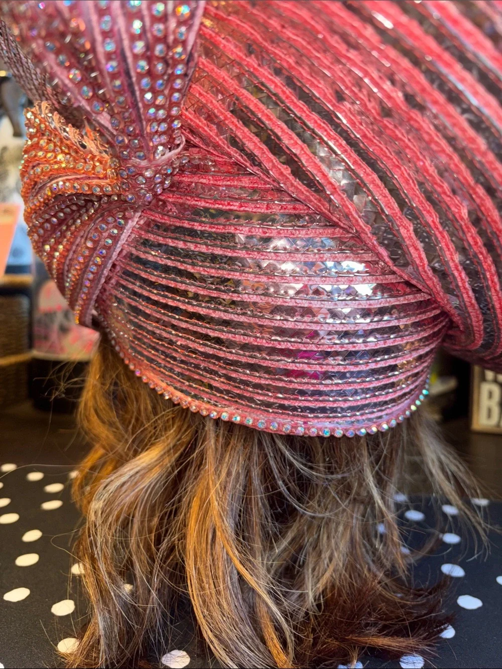 EUC VINTAGE Jack McConnell shiny pink Rhinestone elaborate church Derby hat.